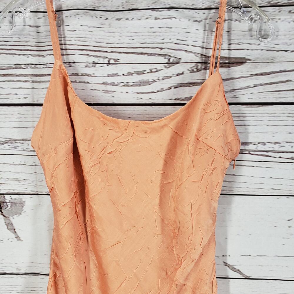 Lulus New Women's Peach Orange Crinkle Satin Mini Slip Dress Size M - Picture 5 of 12